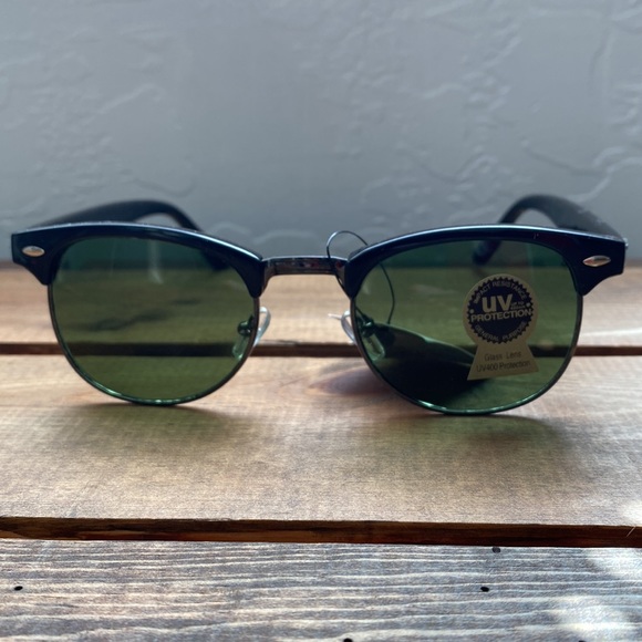 Vintage Style Clubmaster Sunglasses Black Frame/Green Lens NWT. UV400 Protection - Picture 6 of 6